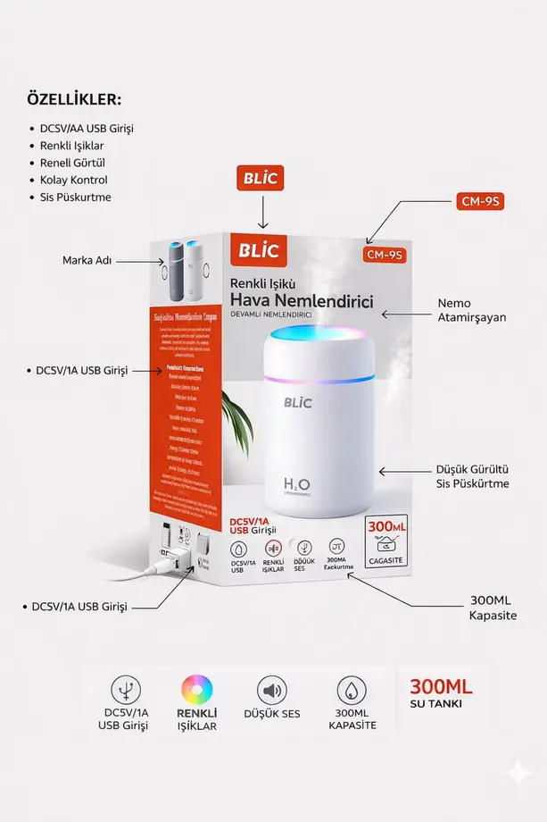 Blic Cm-9S Hava Nemlendirici 300 Ml (Buhardanlık-Koku Makinesi) Beyaz