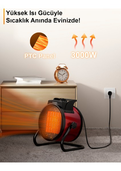 Auhma Isıtıcı Elektrikli 3000 W Fanlı Isıtıcı Kırmızı