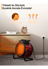 Auhma Isıtıcı Elektrikli 3000 W Fanlı Isıtıcı Kırmızı