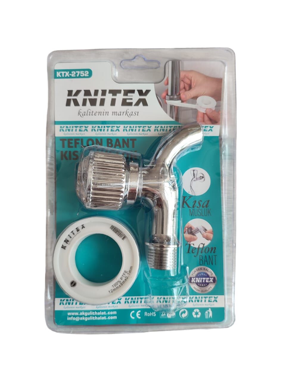 Knitex Ktx-2752 Kısa Musluk Teflon Bantlı Gümüş